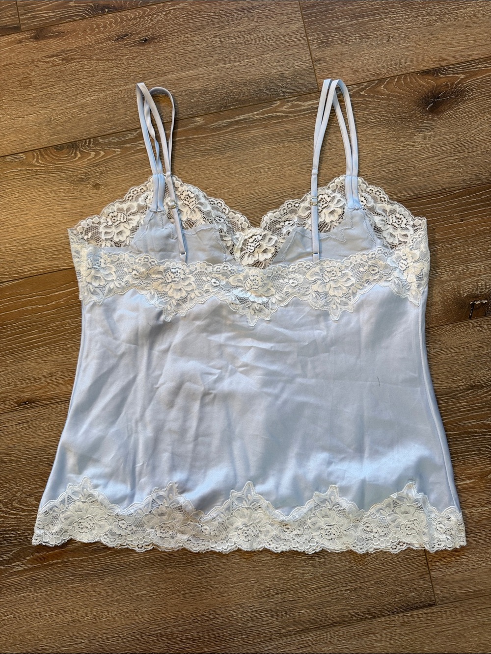 Ralph Lauren light Blue Cream Lace-Trim Satin Cami with Double Straps Medium - Picture 7 of 7